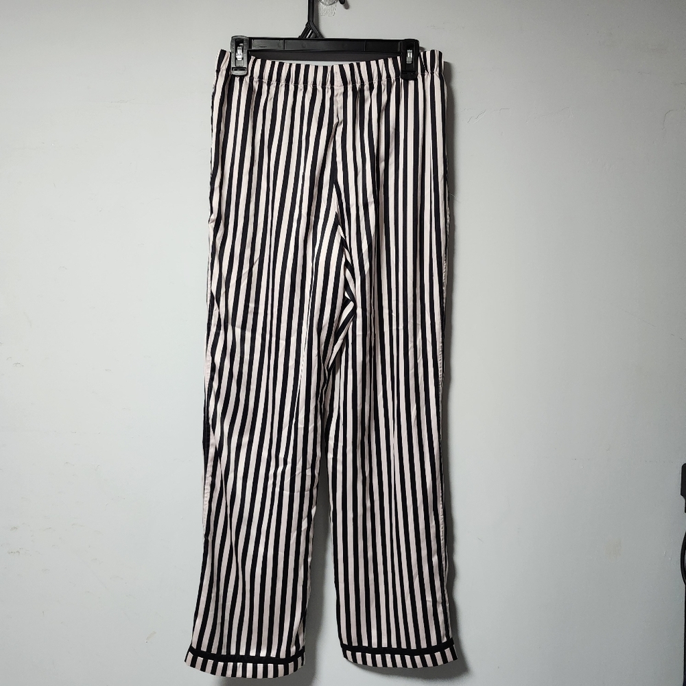 Victoria Secret Black PInk Stripe Satin Lounge Pajama Pants M - Picture 2 of 4